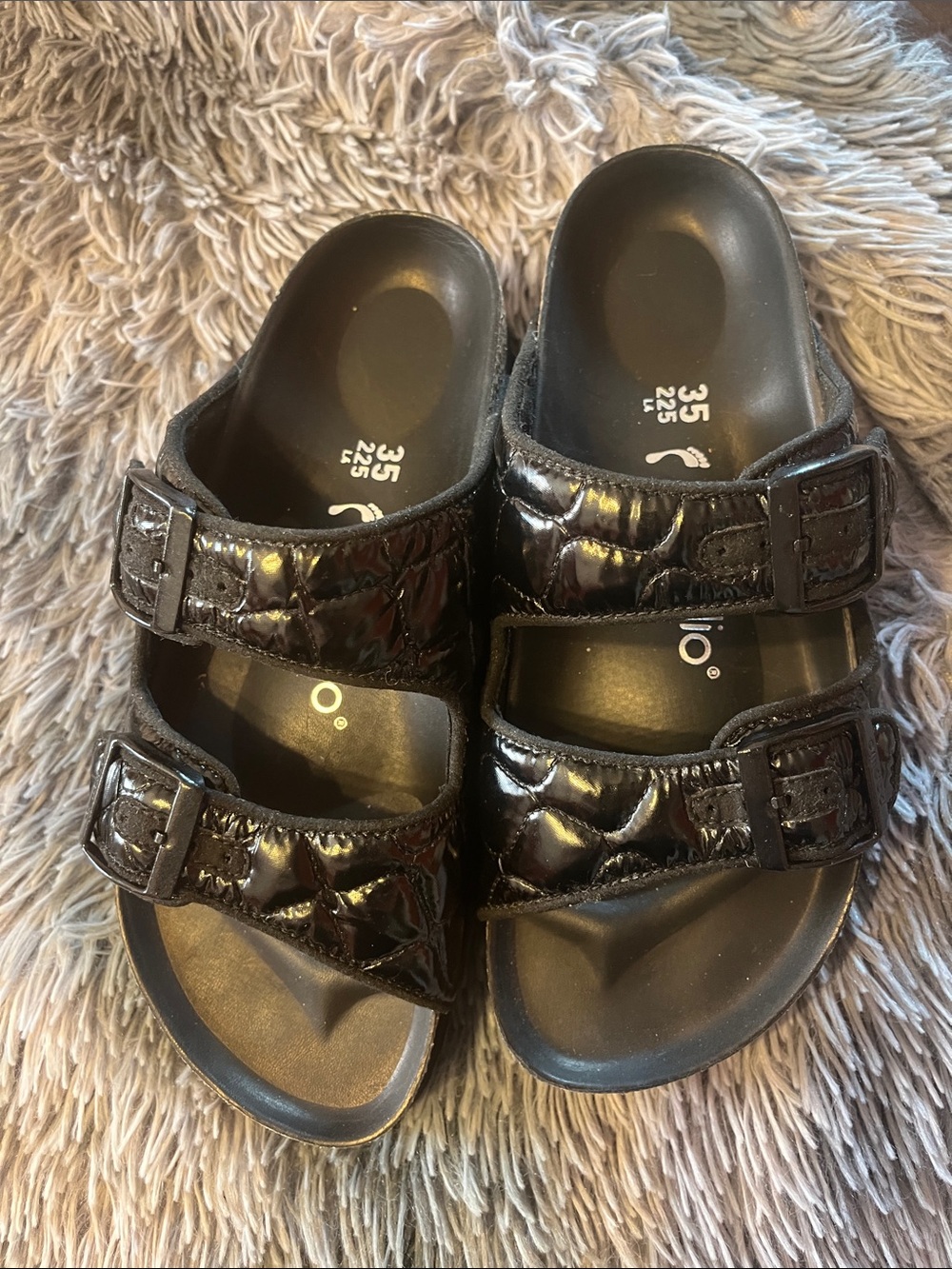 Papillio Black Quilted Double-Strap Sandals